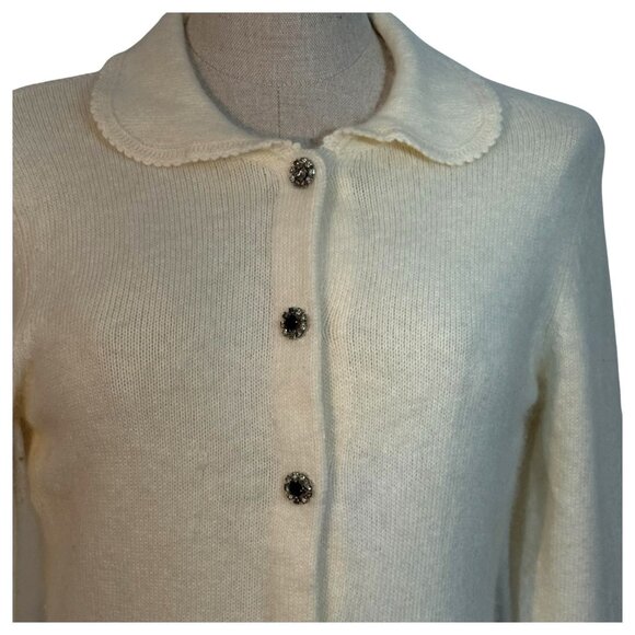 Ann Taylor Ivory Angora Blend Cardigan Sweater Button Front Size Medium Women - Picture 2 of 9